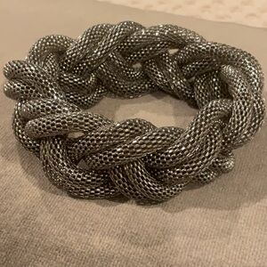 Retro Silver Tone Metal Braided Mesh Bracelet